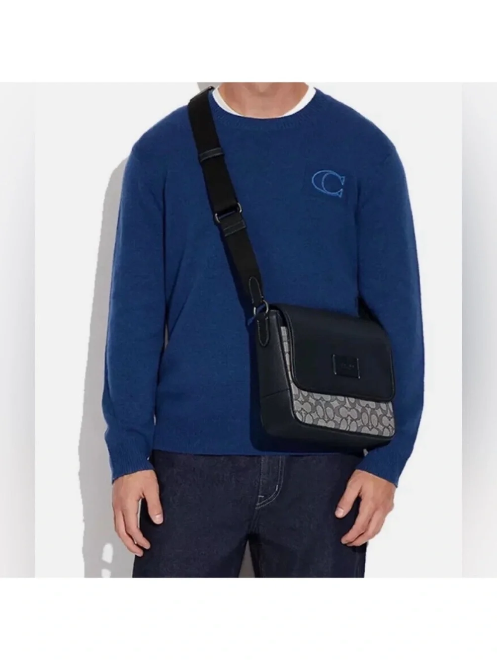 Coach Unisex Sprint Map Signature Jacquard Leather Bag Navy Blue Midnight CE534